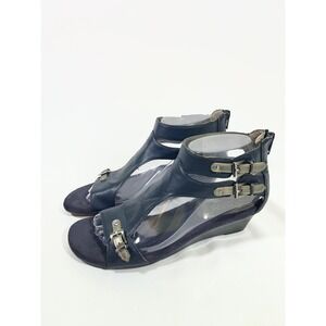Aerosoles Yet Another Gladiator Wedge Sandals Women Sz 7 Navy Buckle Zip Comfort